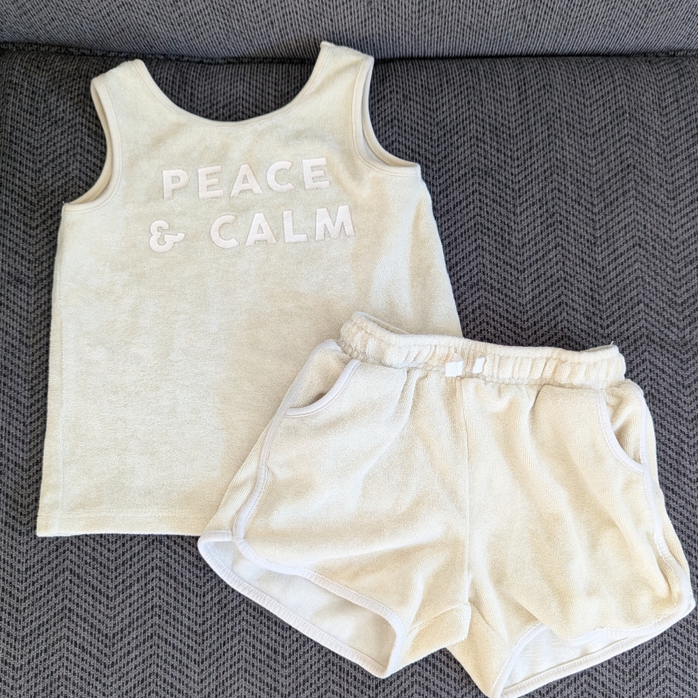 Zara Terry Matching Set Tank And Shorts Peace And Calm 2-3 Years